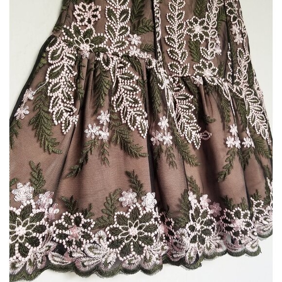 Harlyn Lace Overlay Floral Embroidered Fit Flared Dress S Square Neck Scallop - Picture 8 of 16